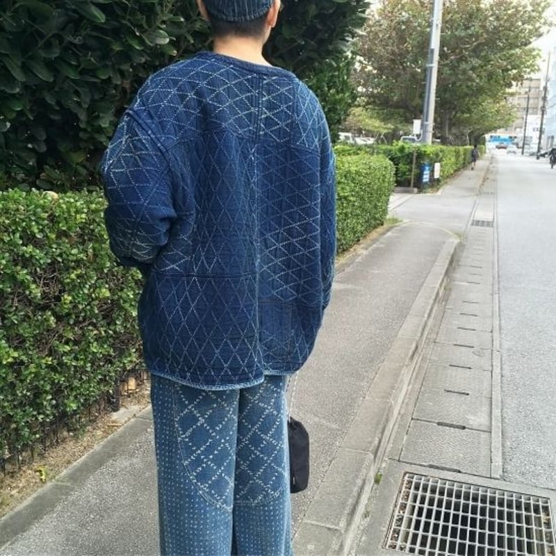 KENDO DIAMOND PATTERN PATCHWORK NO-COLLAR JACKE KENDO DIAMOND PATTERN PATCHWORK NO-COLLAR JACKE