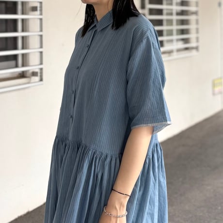 REGULAR COLLAR SHIRTS DRESS WITH RAJASTHAN GATHER INMDS26064 / maison de soil メゾンドソイル