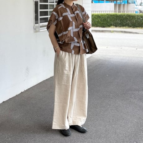 ウッドブロックプリントバンドカラーシャツ  622608 / HAVERSACK ハバーサック