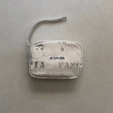 フランスUSED シーツMIX RE- ステンシルポーチ(M)  ARTEPOVERA-26SU66 / ARTE POVERA アルテポーヴェラ