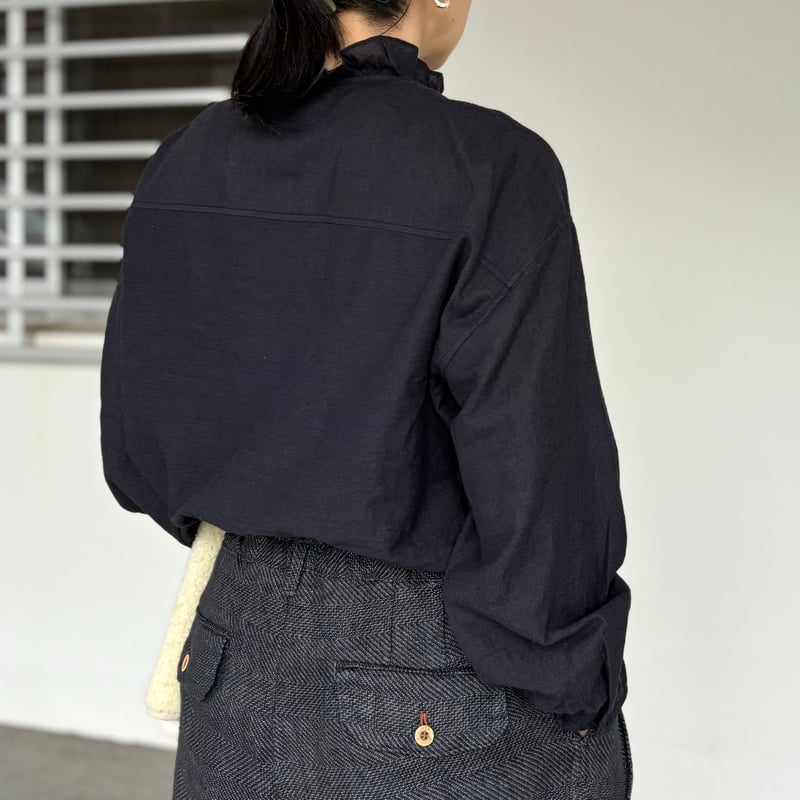 WOOL/COTTON/SILK PLAIN FRILL COLLAR SHIRT INMDS