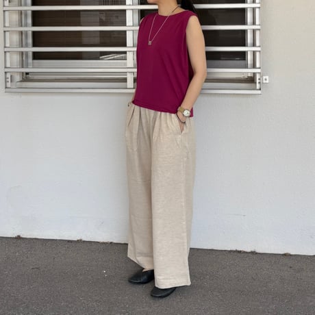 COTTON LINEN BACK SATINE TUCK LOOSE PANTS BP360-01 / Bohemians ボヘミアンズ