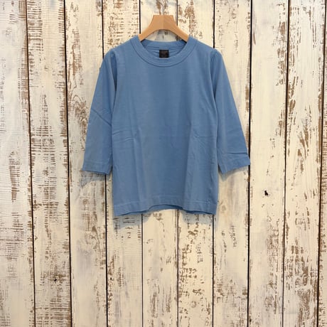 30/1天竺七分袖Tシャツ (サックス・ダークグリーン) 252-6450 / homspun ホームスパン