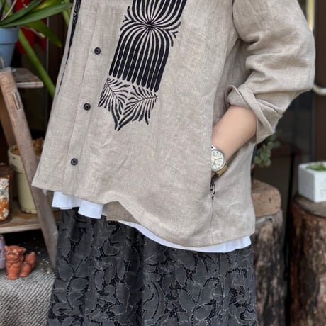 CHINA COLLAR SHIRTS FRENCH LINEN PORTE EMB BS408 / Bohemians ボヘミアンズ