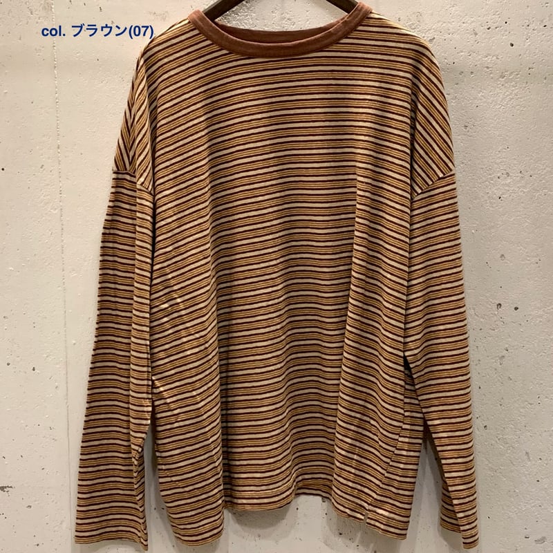 25/1リサイクルムラ糸マルチボーダー クルーネックビッグプルオーバー