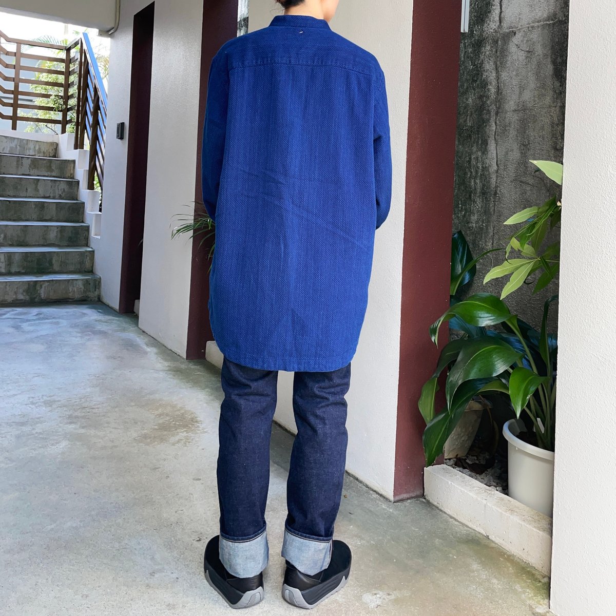 カセゾメサシコ バンドカラー LSシャツ 1009242 / BLUE BLUE JAPAN 