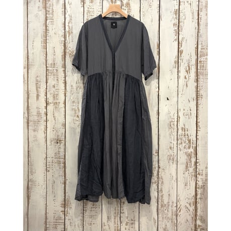 COTTON&LINEN PATCHWORK(OVERDYE) GATHERED WRAP DRESS  NMDS25233D / maison de soil メゾンドソイル