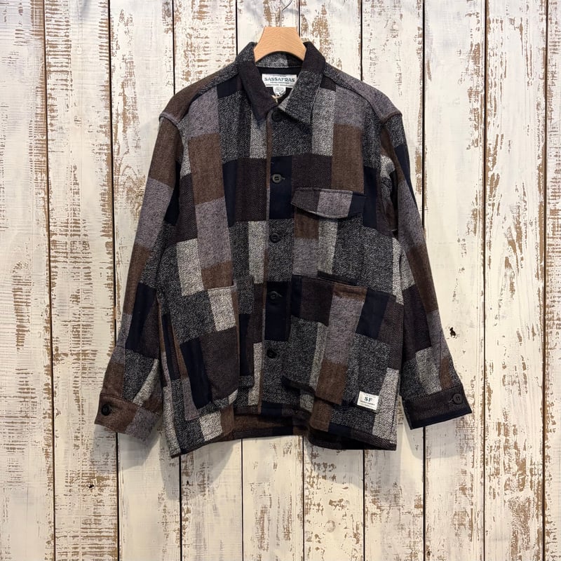 人気‼️ SASSAFRAS Digs Crew Half WOOLLY Digs Crew Half (Cotton Tweed Patch Check) SF-25