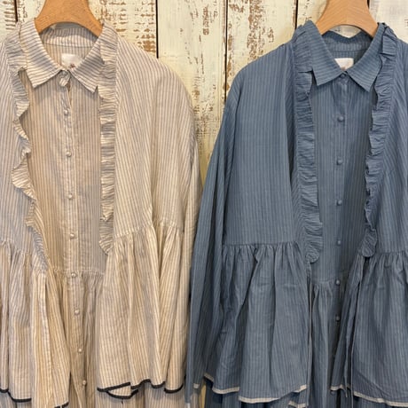 HANDWOVEN COTTON STRIPE FRILL CACHE COEUR INMDS26061 / maison de soil メゾンドソイル