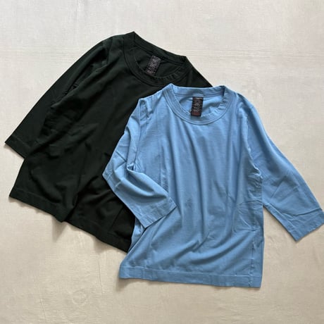 30/1天竺七分袖Tシャツ (サックス・ダークグリーン) 252-6450 / homspun ホームスパン