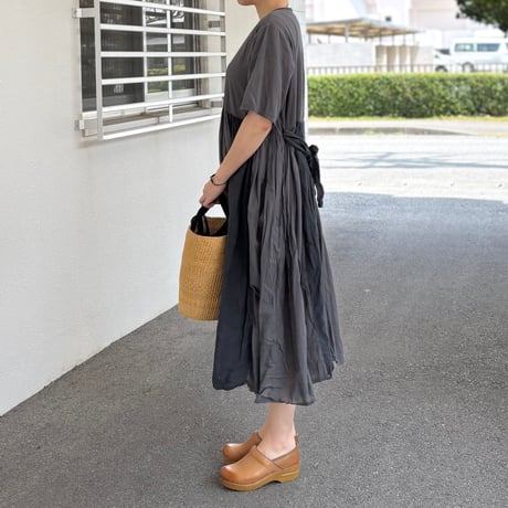 COTTON&LINEN PATCHWORK(OVERDYE) GATHERED WRAP DRESS  NMDS25233D / maison de soil メゾンドソイル