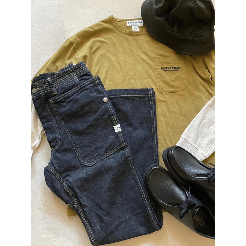 Fall Leaf Sprayer Pants (Indigo) / SASSAFRAS |