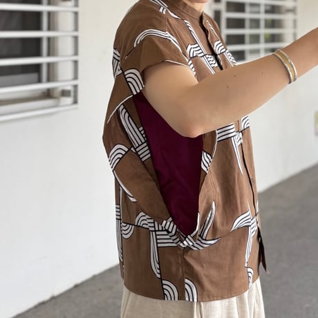 ウッドブロックプリントバンドカラーシャツ  622608 / HAVERSACK ハバーサック
