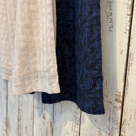 COTTON DOBIE CHECK FLOWER HAND SCREEN PRINT EASY PANTS INMDS26095 / maison de soil メゾンドソイル