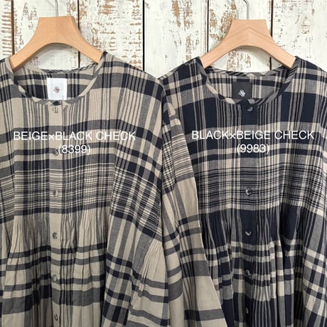HANDWOVEN HEAVY COTTON CHECK CREW-NECK DRESS WITH MINI PINTUCK INMDS25734 / maison de soil メゾンドソイル