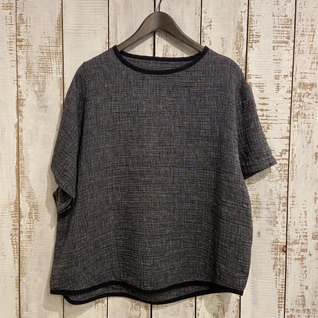 SASHIKO LINEN PREMIUM SHORT SLEEVE SHIRT (BLACK) / Porter Classic