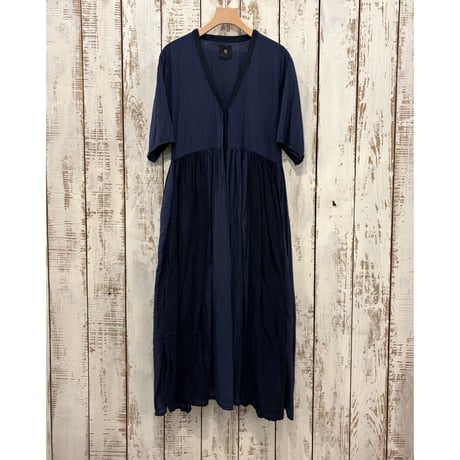 COTTON&LINEN PATCHWORK(OVERDYE) GATHERED WRAP DRESS  NMDS25233D / maison de soil メゾンドソイル