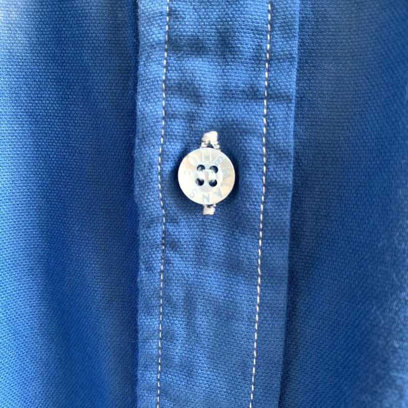 青い半袖ボタンアップシャツ CREW (クルー) 綿100％ ボタンダウン 半袖 シャツ M L LL