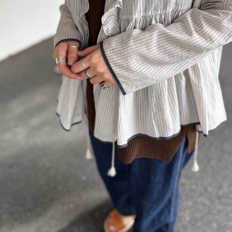 HANDWOVEN COTTON STRIPE FRILL CACHE COEUR INMDS26061 / maison de soil メゾンドソイル