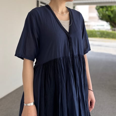 COTTON&LINEN PATCHWORK(OVERDYE) GATHERED WRAP DRESS  NMDS25233D / maison de soil メゾンドソイル