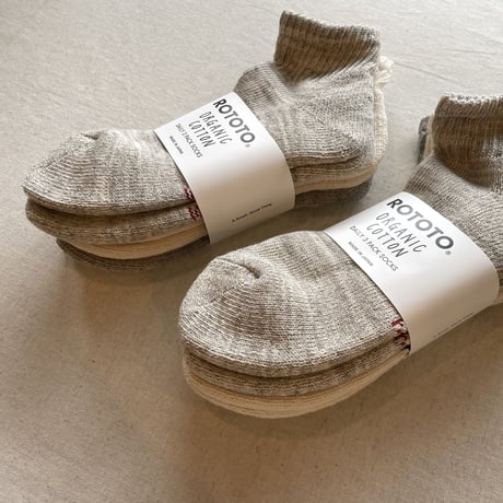 ORGANIC DAILY 3 PACK ANKLE SOCKS (ECRU×GRAY) R1371 / ROTOTO