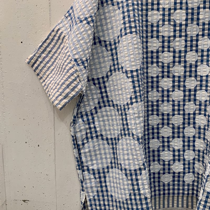 快晴堂　水玉模様 半袖シャツ 2色レディース＊快晴堂-Girl's インディゴサッカーに水玉