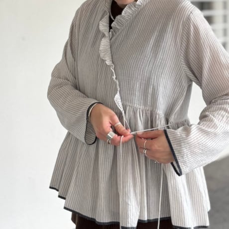 HANDWOVEN COTTON STRIPE FRILL CACHE COEUR INMDS26061 / maison de soil メゾンドソイル