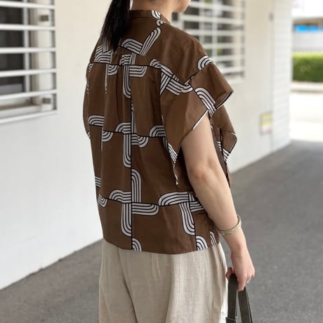 ウッドブロックプリントバンドカラーシャツ  622608 / HAVERSACK ハバーサック