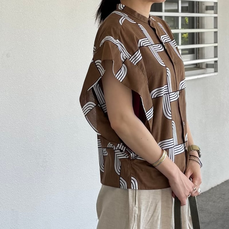 ウッドブロックプリントバンドカラーシャツ 622608 / HAVERSACK