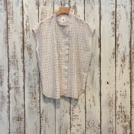 FLOWER HAND SCREEN PRINT FRENCH/SL FRILL COLLAR SHIRTS INMDS26092 / maison de soil メゾンドソイル