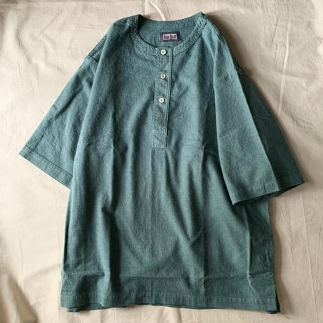 リネンレーヨンストレッチ ショートスリーブ ヘンリーシャツ 1008912/ BLUE BLUE　ブルーブルー