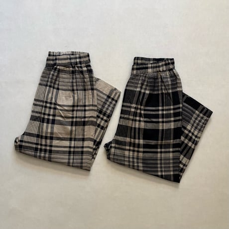 HANDWOVEN HEAVY COTTON CHECK 2TUCK TAPERED EASY PANTS INMDS25735 / maison de soil メゾンドソイル