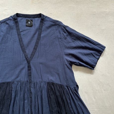 COTTON&LINEN PATCHWORK(OVERDYE) GATHERED WRAP DRESS  NMDS25233D / maison de soil メゾンドソイル