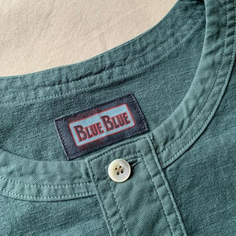リネンレーヨンストレッチ ショートスリーブ ヘンリーシャツ 1008912/ BLUE BLUE　ブルーブルー