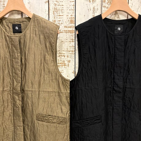 QUILTED HAND WOVEN COTTON SILK PLAIN C-NECK VEST NMDS24532/ maison de soil メゾンドソイル