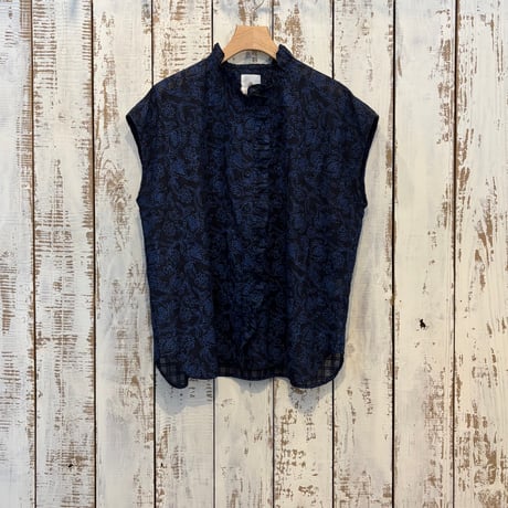 FLOWER HAND SCREEN PRINT FRENCH/SL FRILL COLLAR SHIRTS INMDS26092 / maison de soil メゾンドソイル