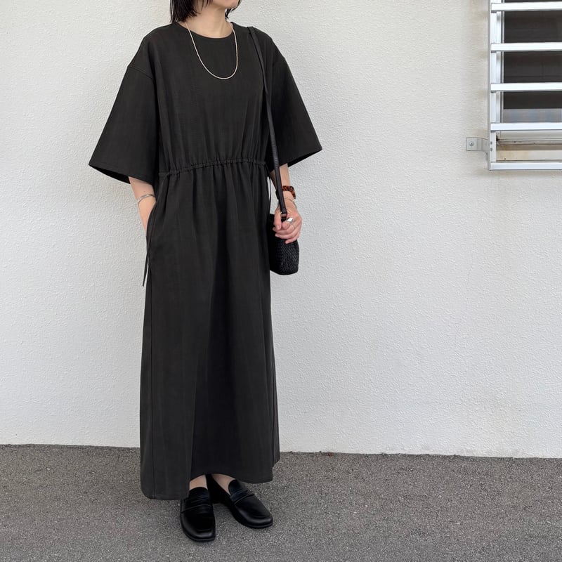 ◆９月５日まで◆美品◆HAVERSACKハードツイストグログランワンピース♡ 墨染ツイル5分袖ロングワンピース 322530 / HAVERSACK