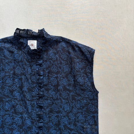 FLOWER HAND SCREEN PRINT FRENCH/SL FRILL COLLAR SHIRTS INMDS26092 / maison de soil メゾンドソイル