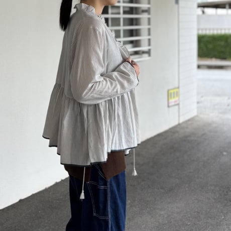 HANDWOVEN COTTON STRIPE FRILL CACHE COEUR INMDS26061 / maison de soil メゾンドソイル