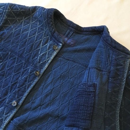KENDO DIAMOND PATTERN PATCHWORK NO-COLLAR JACKE