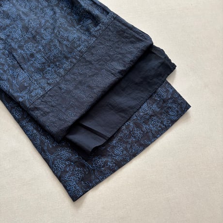 COTTON DOBIE CHECK FLOWER HAND SCREEN PRINT EASY PANTS INMDS26095 / maison de soil メゾンドソイル