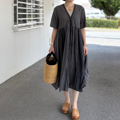 COTTON&LINEN PATCHWORK(OVERDYE) GATHERED WRAP DRESS  NMDS25233D / maison de soil メゾンドソイル