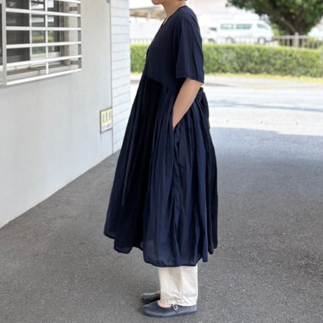COTTON&LINEN PATCHWORK(OVERDYE) GATHERED WRAP DRESS  NMDS25233D / maison de soil メゾンドソイル