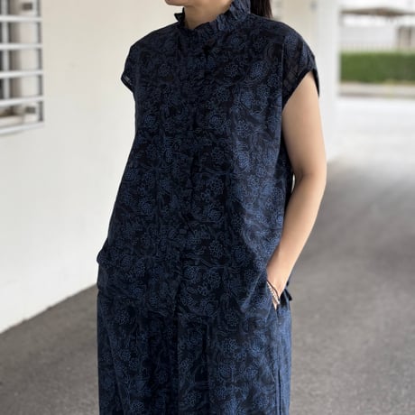 FLOWER HAND SCREEN PRINT FRENCH/SL FRILL COLLAR SHIRTS INMDS26092 / maison de soil メゾンドソイル