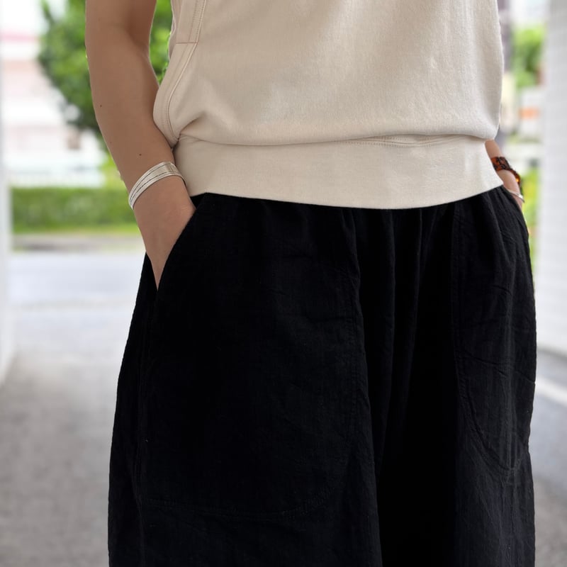 タマキニイメ　USED BLACK denim タルンパンツ　ブラック tamaki niime】黒デニム ハアハアパンツ