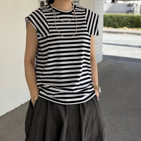 20/1天竺 ボーダーノースリーブPO 261-6568 / homspun ホームスパン