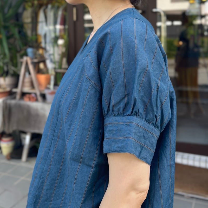 homspun - homespunサックスブルーギンガムチェックパフスリーブブラウス homspun - homespunサックスブルーギンガムチェックパフスリーブ