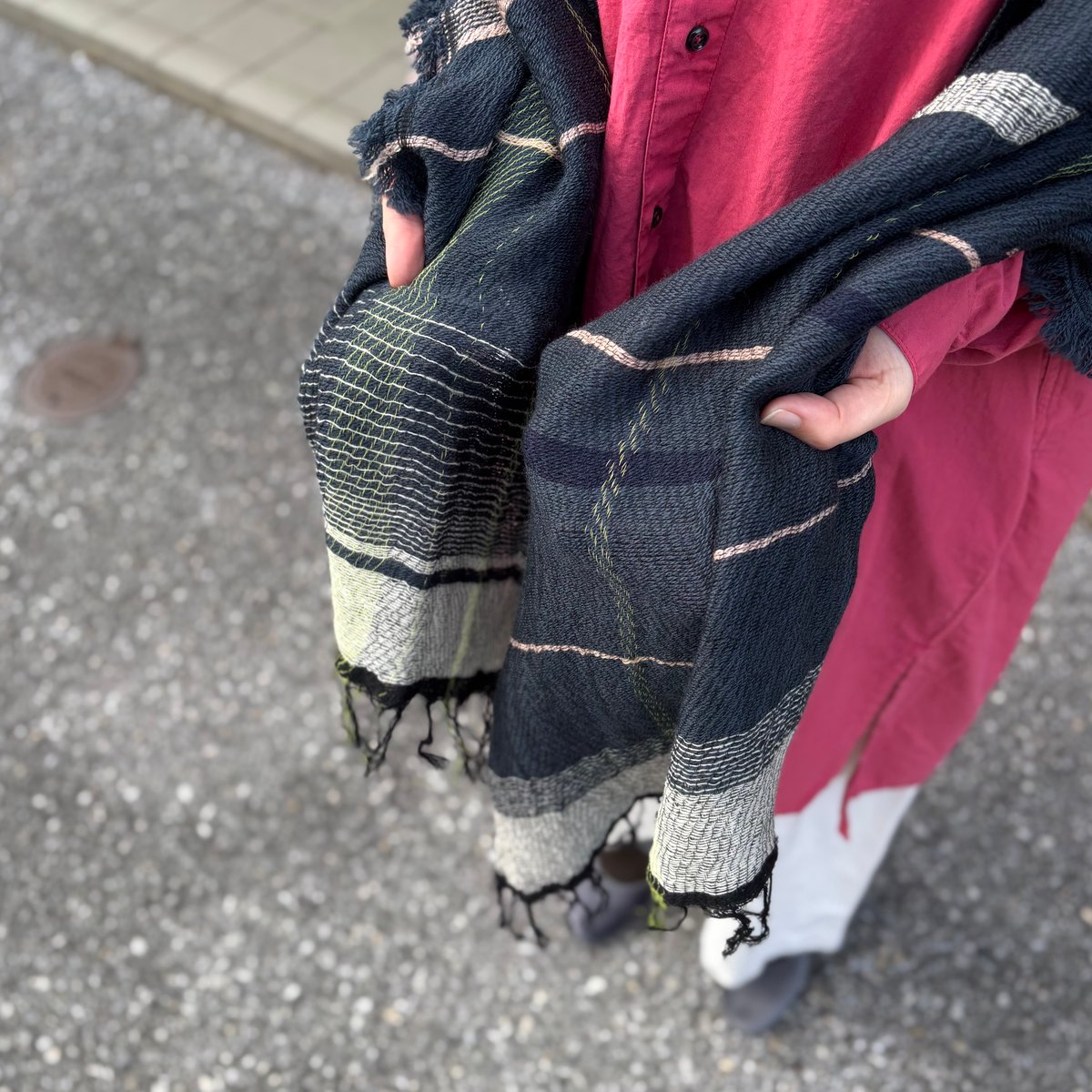 roots shawl MIDDLE WM GY-PK-1674 / tamaki niim