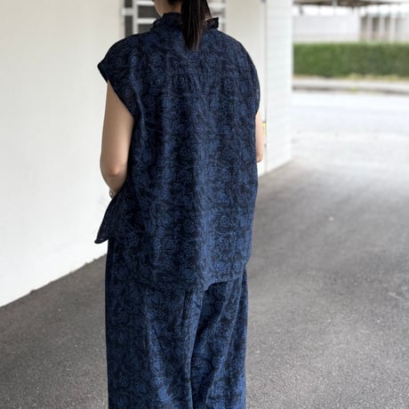 FLOWER HAND SCREEN PRINT FRENCH/SL FRILL COLLAR SHIRTS INMDS26092 / maison de soil メゾンドソイル