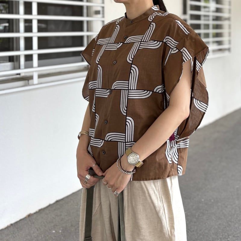 ウッドブロックプリントバンドカラーシャツ 622608 / HAVERSACK